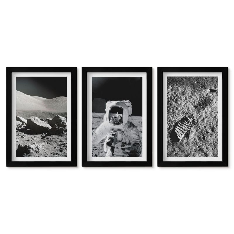 Zestaw 3 obrazów w czarnych ramach Tulup 20x30 cm NASA zdjęcia księżyc astronauta Małe obrazy do kuchni w ramie 1 kpl