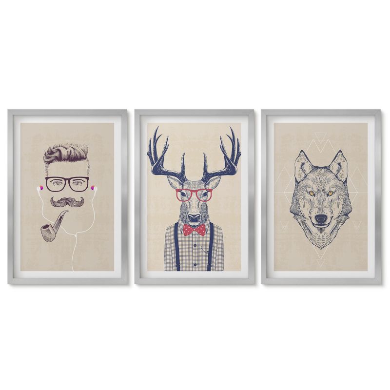 Komplet obrazów srebrna rama Tulup 40x60 cm Stylowe portrety zwierząt Obrazy do kuchni w ramie 1 kpl