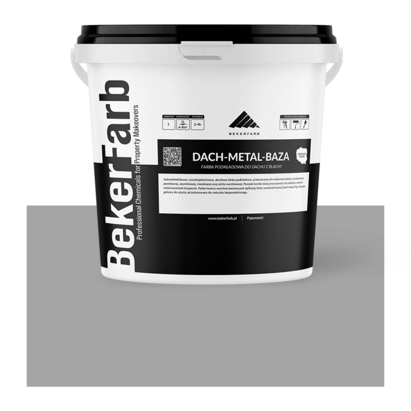 Podkładowa Farba na Dach do Blachy, Blachodachówki i Ocynku Bekerfarb Szare Aluminium 5l 1szt