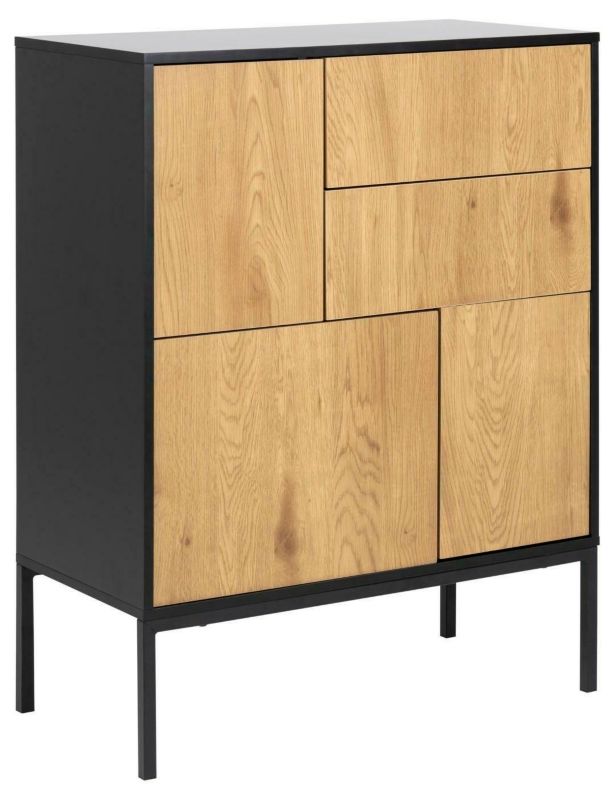 Komoda Seaford ACTONA komoda z szufladami nowoczesna 80 cm czarno-brązowa dąb naturalny do salonu 1 szt.