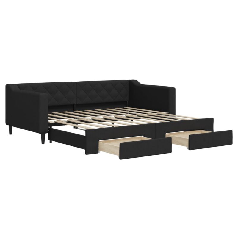 Sofa rozkładana WaszeMeble 90x190 cm Czarny tkanina z szufladami WM-3197474 1 szt.