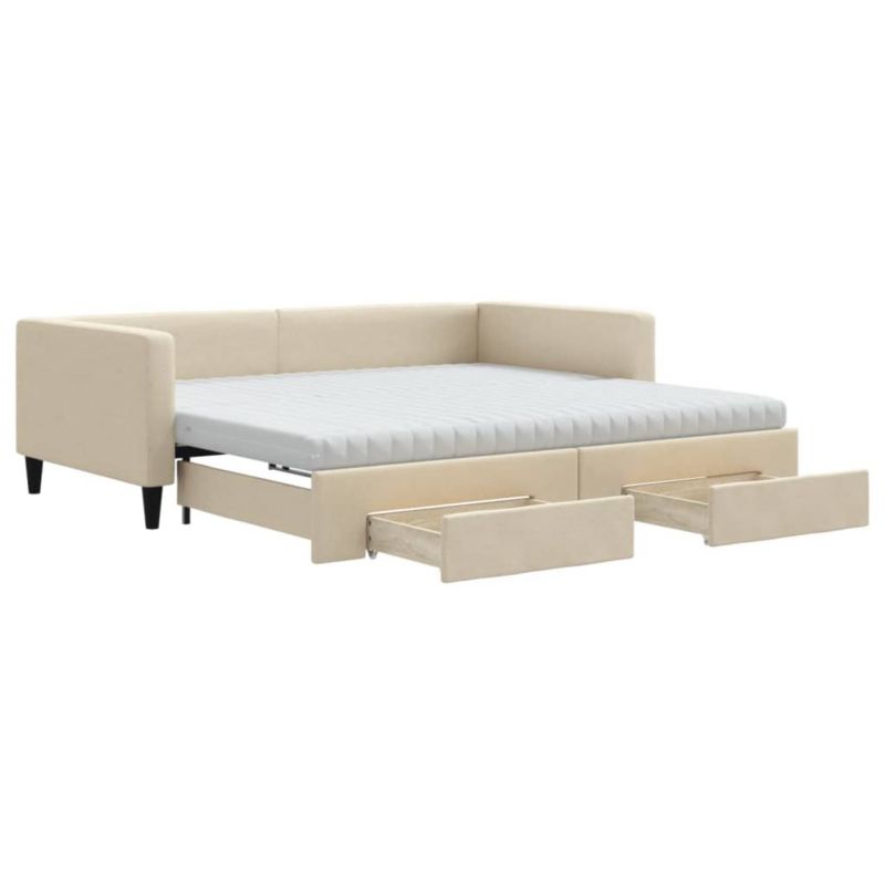 Sofa rozkładana WaszeMeble 100x200 cm Kremowy tkanina z szufladami WM-3196641 1 szt.