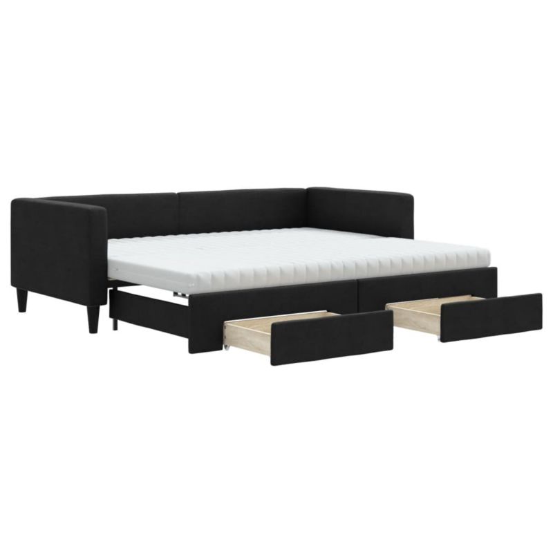 Sofa rozkładana WaszeMeble 90x200 cm Czarny tkanina z szufladami WM-3196634 1 szt.