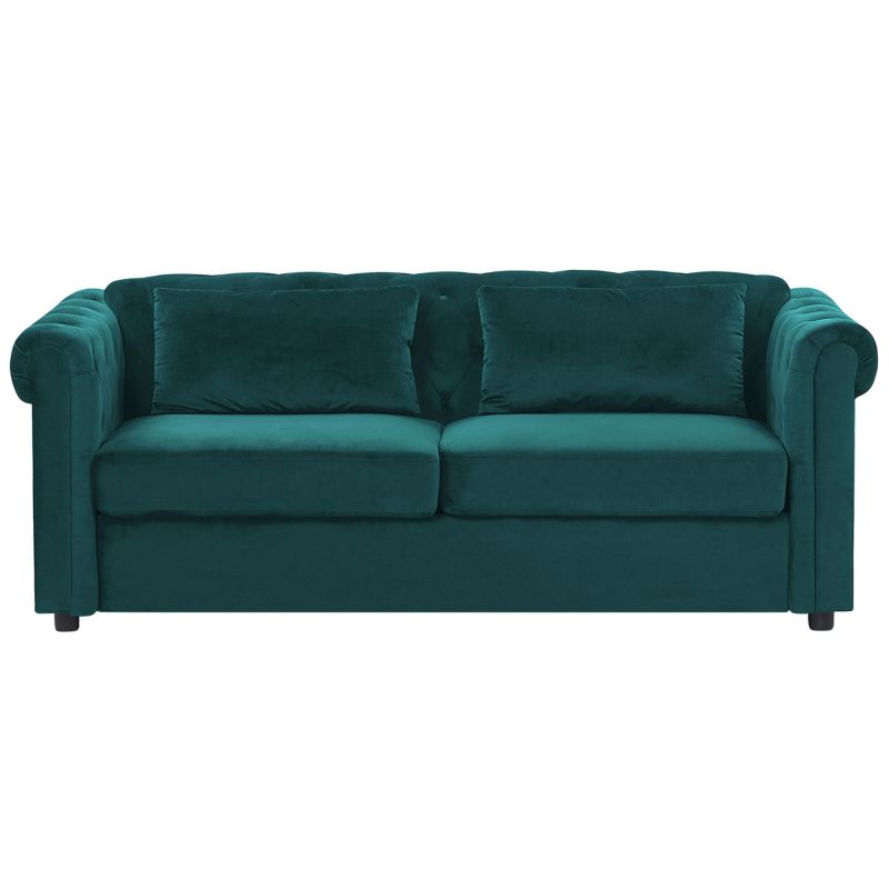 Sofa rozkładana dla 3 osób Chesterfield Welur Szmaragdowy 1 szt.