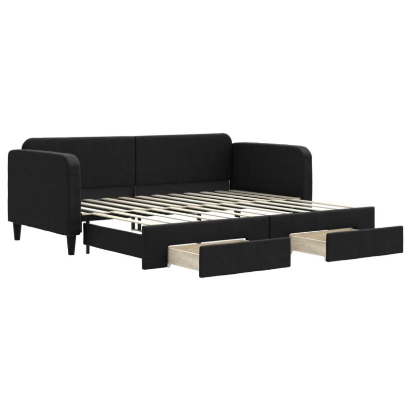 Sofa rozkładana WaszeMeble 90x200 cm Czarny tkanina z szufladami WM-3196854 1 szt.