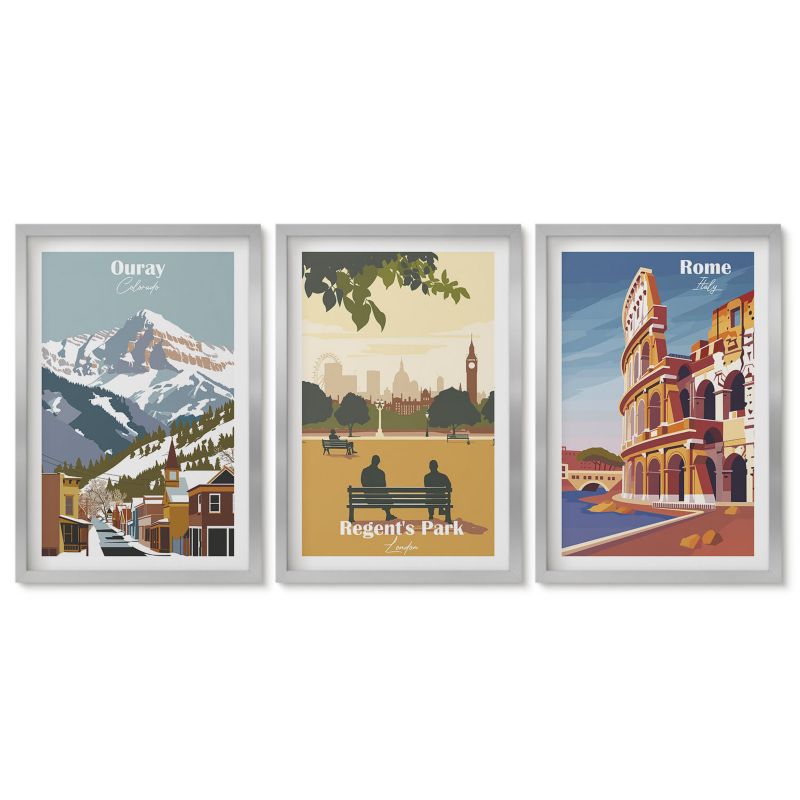 Obrazy w srebrnej ramie Tulup 40x60 cm Góry Ouray Londyn Koloseum Obrazy do kuchni w ramie 1 kpl