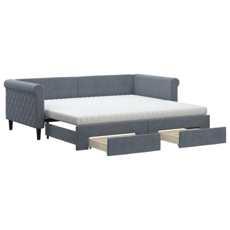 Sofa rozkładana WaszeMeble 90x190 cm Ciemnoszary aksamit z szufladami WM-3197857 1 szt.
