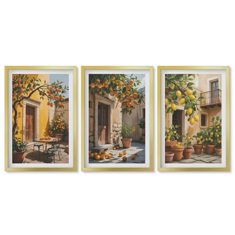 Zestaw 3 obrazów w złotych ramach Tulup 40x60 cm Owoce cytrusowe Obrazy do kuchni w ramie 1 kpl