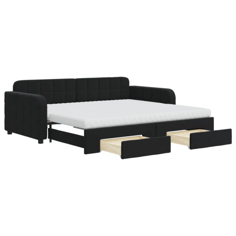 Sofa rozkładana WaszeMeble 90x190 cm Czarny aksamit z szufladami WM-3197016 1 szt.