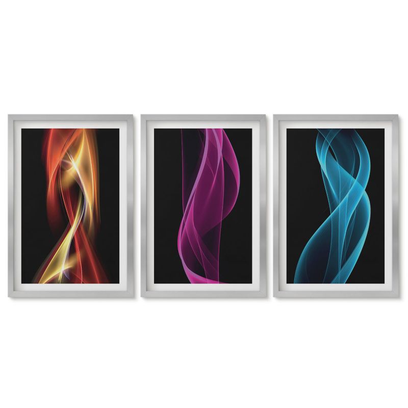 Komplet obrazów srebrna rama Tulup 40x60 cm Fale neonowe linie ciemne tło Obrazy do kuchni w ramie 1 kpl