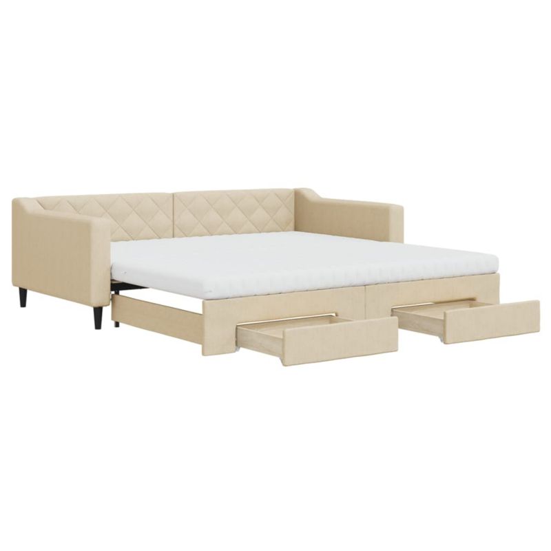Sofa rozkładana WaszeMeble 100x200 cm Kremowy tkanina z szufladami WM-3197489 1 szt.