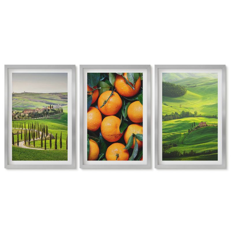 Obrazy w srebrnej ramie Tulup 40x60 cm Krajobraz wsi Włochy pomarańcze Obrazy do kuchni w ramie 1 kpl