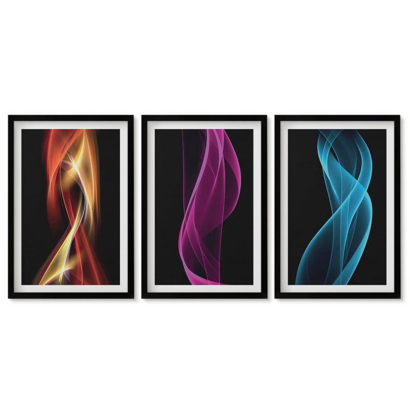 Komplet obrazów czarna rama Tulup 40x60 cm Fale neonowe linie ciemne tło Obrazy do kuchni w ramie 1 kpl