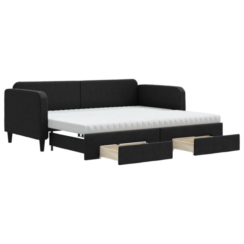 Sofa rozkładana WaszeMeble 90x200 cm Czarny tkanina z szufladami WM-3196872 1 szt.