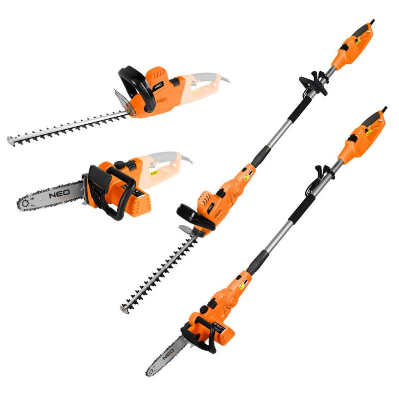 Urządzenie ogrodowe na wysięgniku NEO TOOLS 2w1: pilarka 750W 250mm i nożyce do żywopłotu 550W 460mm 1 szt