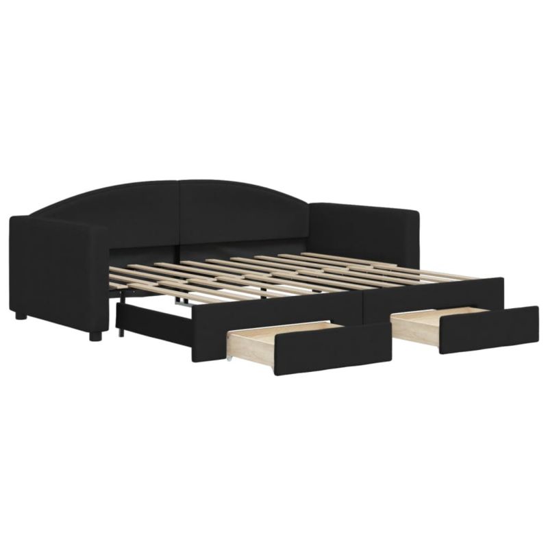 Sofa rozkładana WaszeMeble 90x190 cm Czarny tkanina z szufladami WM-3197236 1 szt.