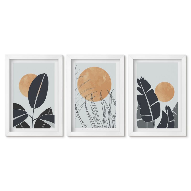Zestaw 3 obrazów w białych ramach Tulup 20x30 cm Roślinne wzory Małe obrazy do kuchni w ramie 1 kpl