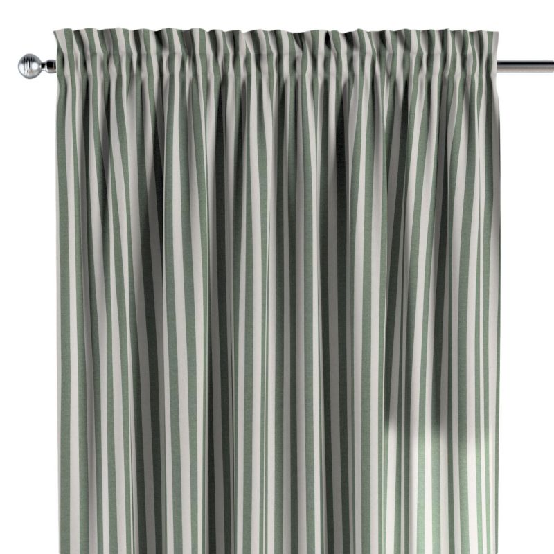 Zasłona na kanale z grzywką 1 szt. 130 x 260 cm Dekoria zielono-białe pasy (1,5cm) 1 szt.