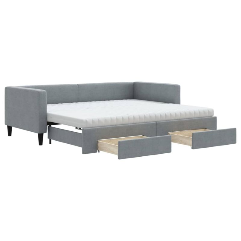 Sofa rozkładana WaszeMeble 90x190 cm Jasnoszary tkanina z szufladami WM-3196642 1 szt.
