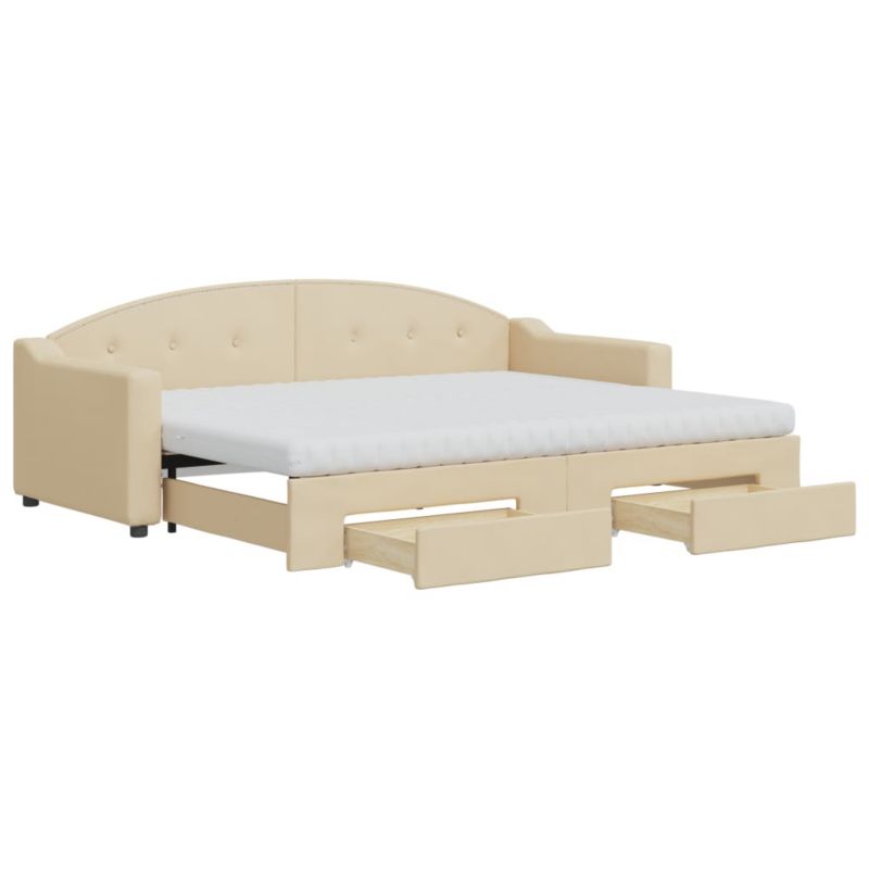 Sofa rozkładana WaszeMeble 80x200 cm Kremowy tkanina z szufladami WM-3197583 1 szt.