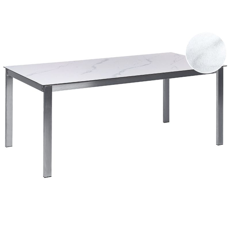 Stół ogrodowy Cosoleto 180 cm 90 cm Efekt marmuru Szkło Biały 1 szt.
