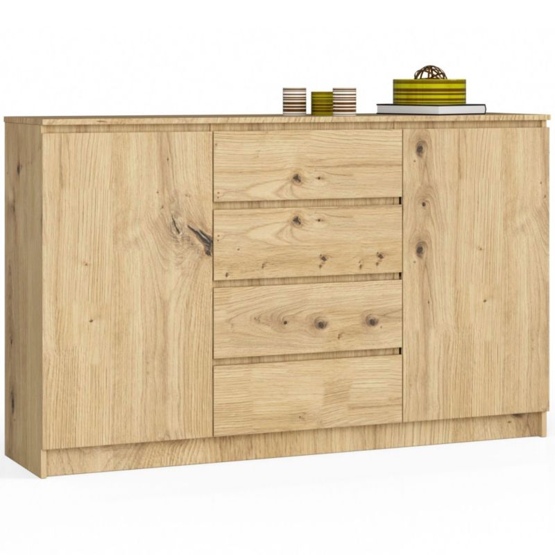 Komoda Akord K160 Dąb Artisan 160 cm 2 drzwi 4 szuflady kolor Dąb Artisan mat 4 półki 160x40x99 cm 1 szt.