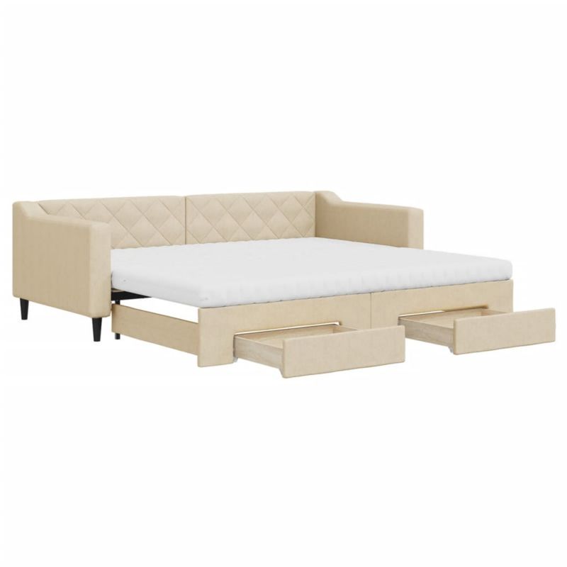 Sofa rozkładana WaszeMeble 90x200 cm Kremowy tkanina z szufladami WM-3197484 1 szt.