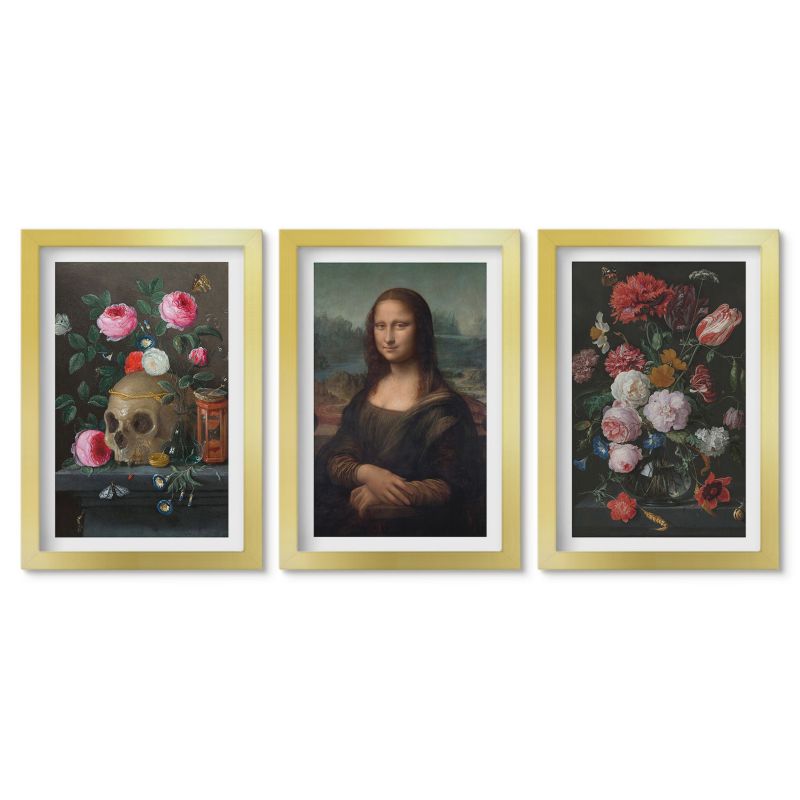 Komplet obrazów złota rama Tulup 20x30 cm Kwiaty czaszka portret Mona Lisy Małe obrazy do kuchni w ramie 1 kpl