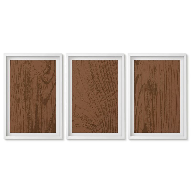 Zestaw 3 obrazów w białych ramach Tulup 40x60 cm Drewno tekstura kory minimalizm Obrazy do kuchni w ramie 1 kpl