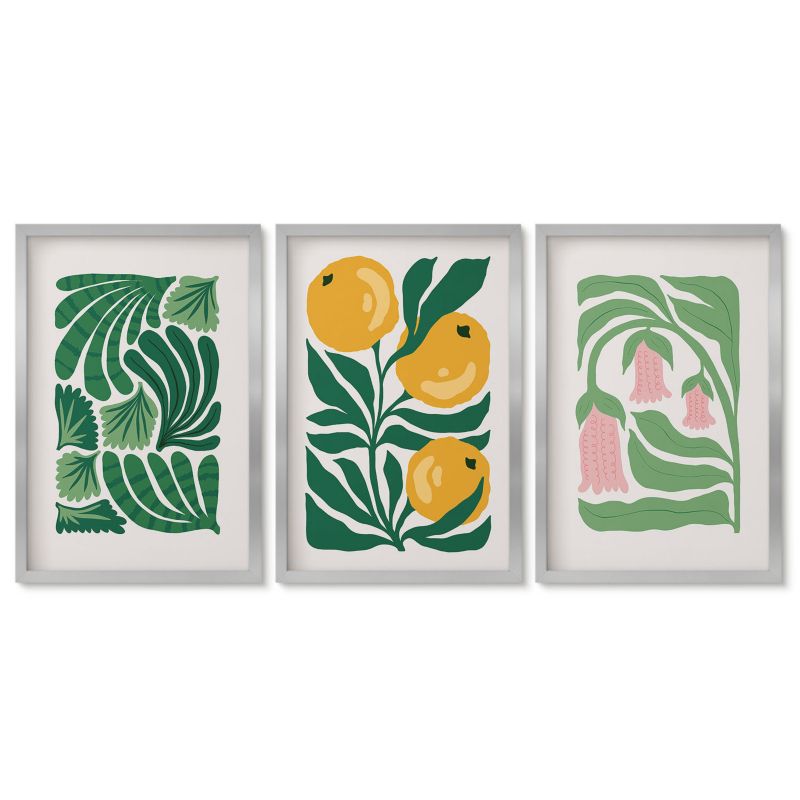 Zestaw 3 obrazów w srebrnych ramach Tulup 40x60 cm Minimalistyczne wzory roślinne Tryptyk 1 kpl
