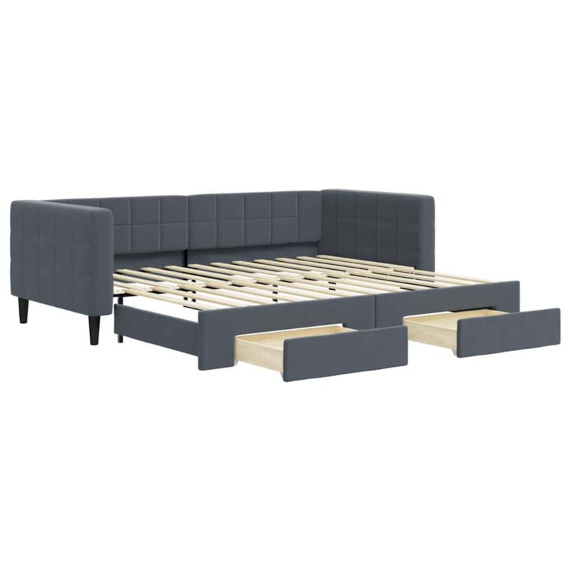 Sofa rozkładana WaszeMeble 90x200 cm Ciemnoszary aksamit z szufladami WM-3196740 1 szt.