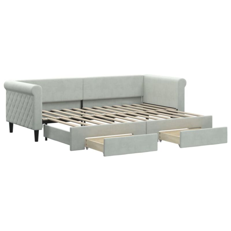 Sofa rozkładana WaszeMeble 80x200 cm Jasnoszary aksamit z szufladami WM-3197812 1 szt.