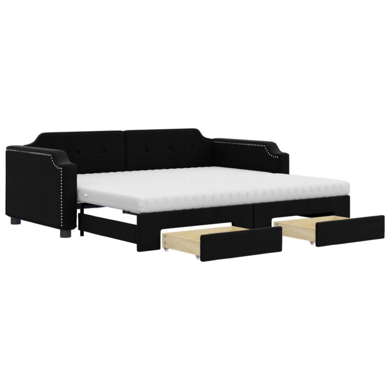 Sofa rozkładana WaszeMeble 90x200 cm Czarny tkanina z szufladami WM-3197690 1 szt.