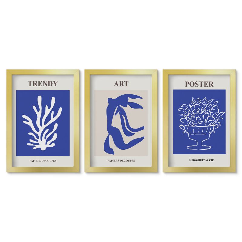 Zestaw 3 obrazów w złotej ramie Tulup 20x30 cm Abstrakcyjne postery Matisse Małe obrazy do kuchni w ramie 1 kpl