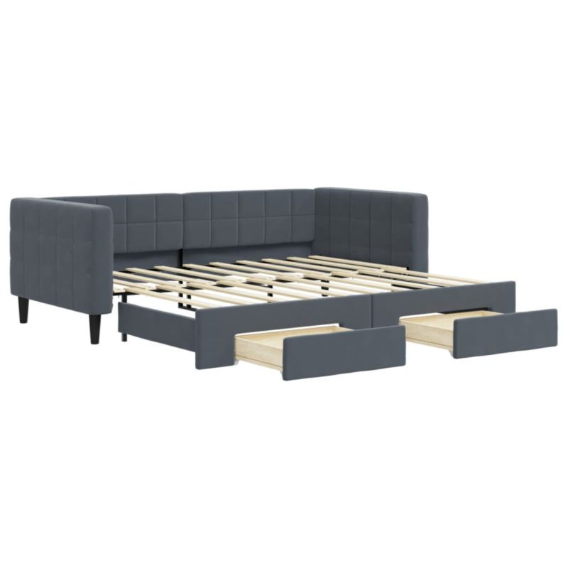 Sofa rozkładana WaszeMeble 90x190 cm Ciemnoszary aksamit z szufladami WM-3196753 1 szt.
