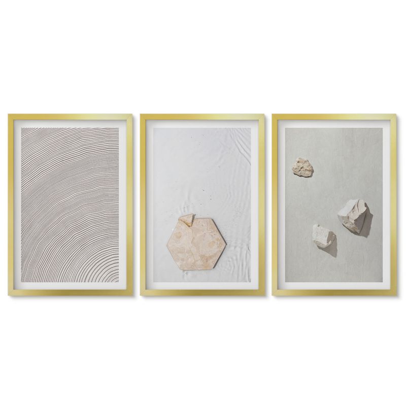 Zestaw 3 obrazów w złotej ramie Tulup 40x60 cm Jasne tekstury piasku boho Obrazy do kuchni w ramie 1 kpl