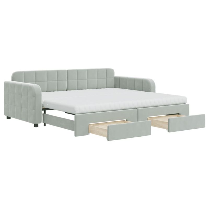 Sofa rozkładana WaszeMeble 90x190 cm Jasnoszary aksamit z szufladami WM-3197014 1 szt.