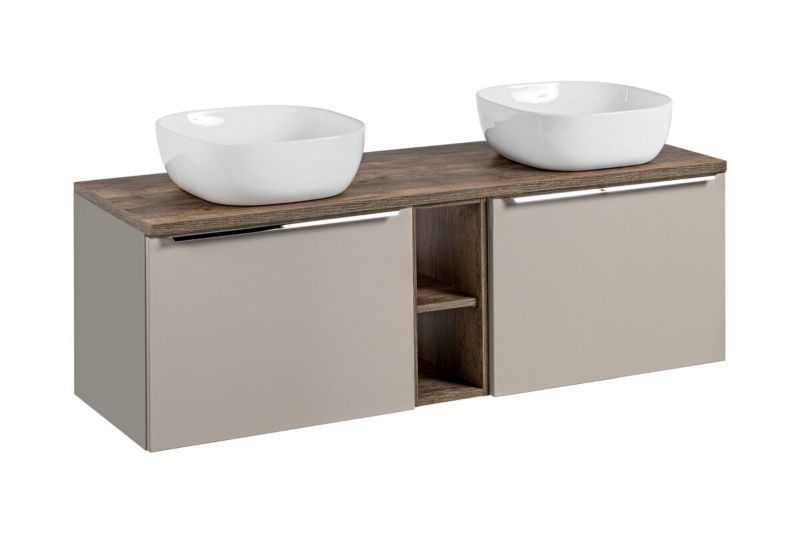 Zestaw mebli łazienkowych 140cm Comad Santa Fe Taupe z blatem i 2 umywalkami nablatowymi Smile 1szt