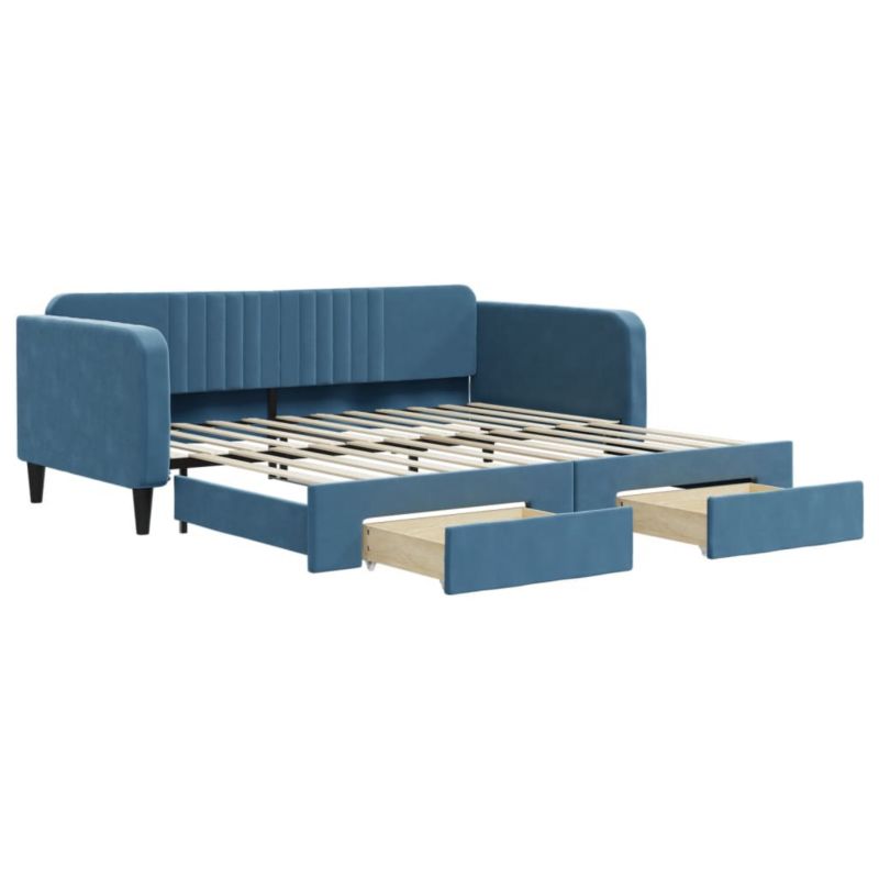 Sofa rozkładana WaszeMeble 100x200 cm Niebieski aksamit z szufladami WM-3197117 1 szt.
