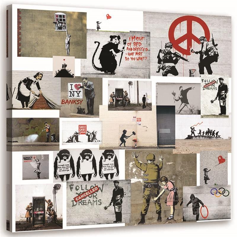 Obraz na płótnie Feeby Mural Banksy - zbiór dzieł Street Art 20x20cm 1szt