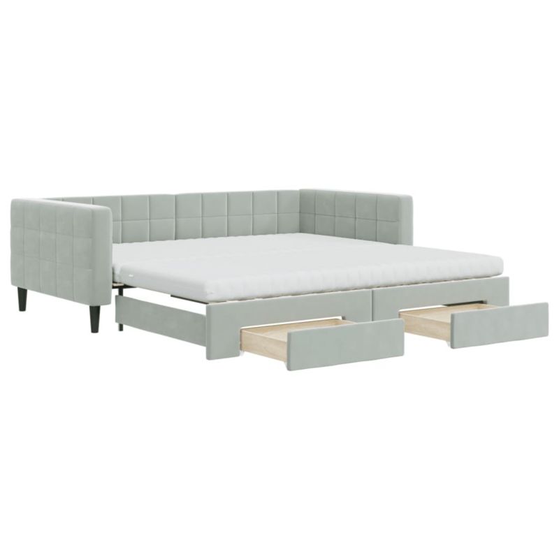Sofa rozkładana WaszeMeble 100x200 cm Jasnoszary aksamit z szufladami WM-3196770 1 szt.