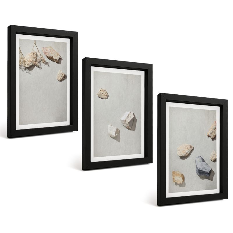 Galeria 3 Obrazów w Czarnej Ramie ArtPrintCave 20x30 cm Komplet ścienny Boho kamienie plaża dekoracje 1 kpl.