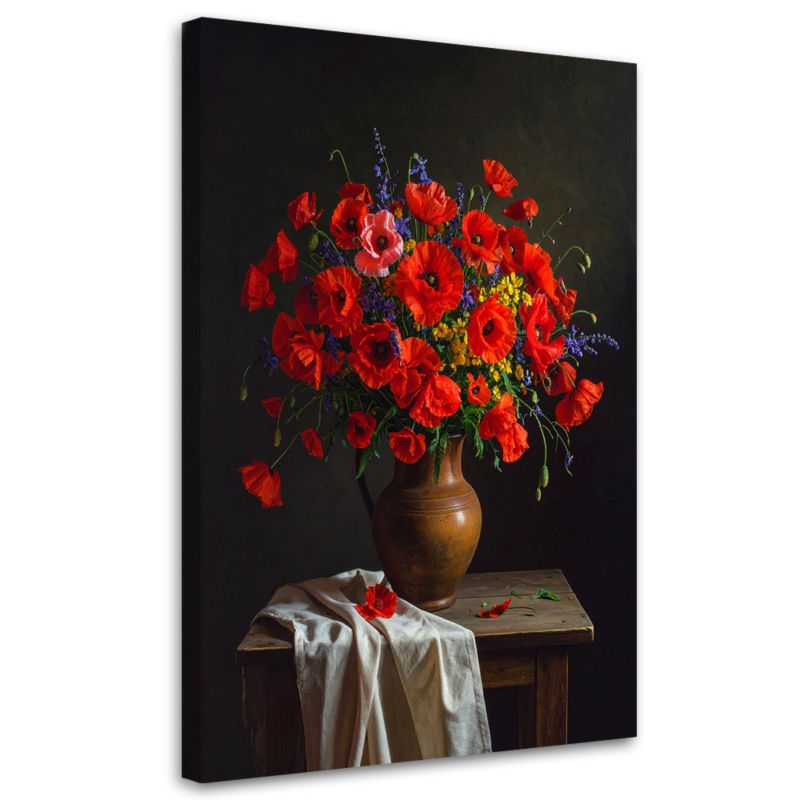 Obraz do salonu sypialni Feeby Czerwone maki bukiet kwiatów w wazonie 40x60cm 1szt