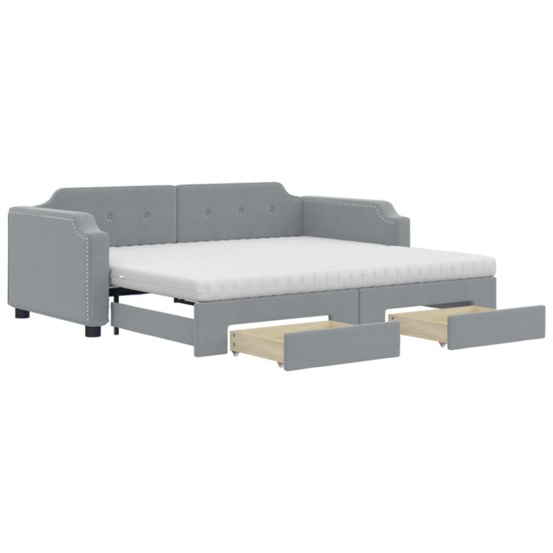 Sofa rozkładana WaszeMeble 100x200 cm Jasnoszary tkanina z szufladami WM-3197693 1 szt.