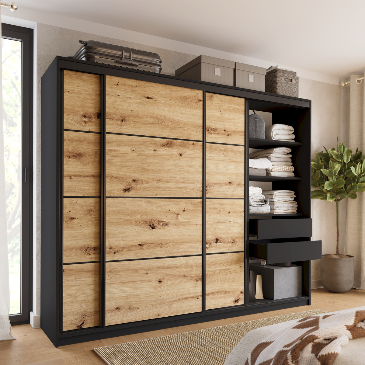 Szafa przesuwna 250 cm dąb artisan LOFT