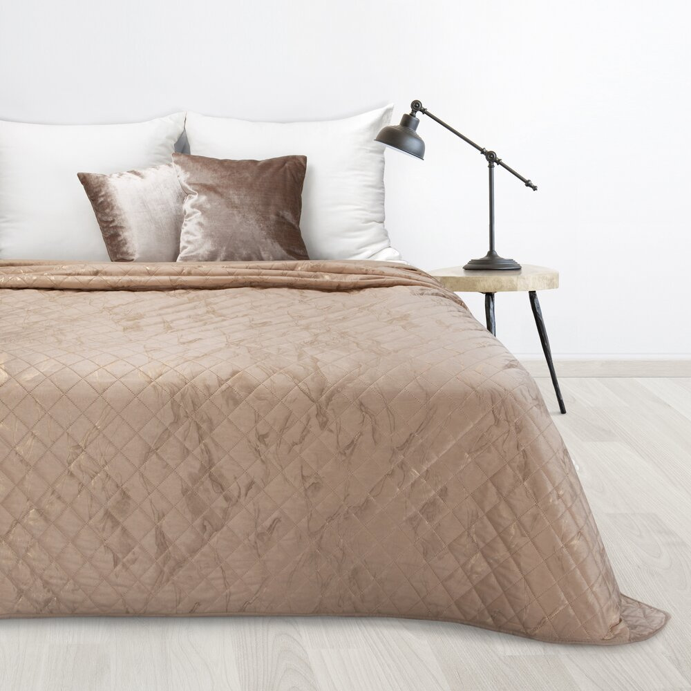 Narzuta na łóżko 200x220 cm LUXO 6 beżowo-złota miękka w dotyku