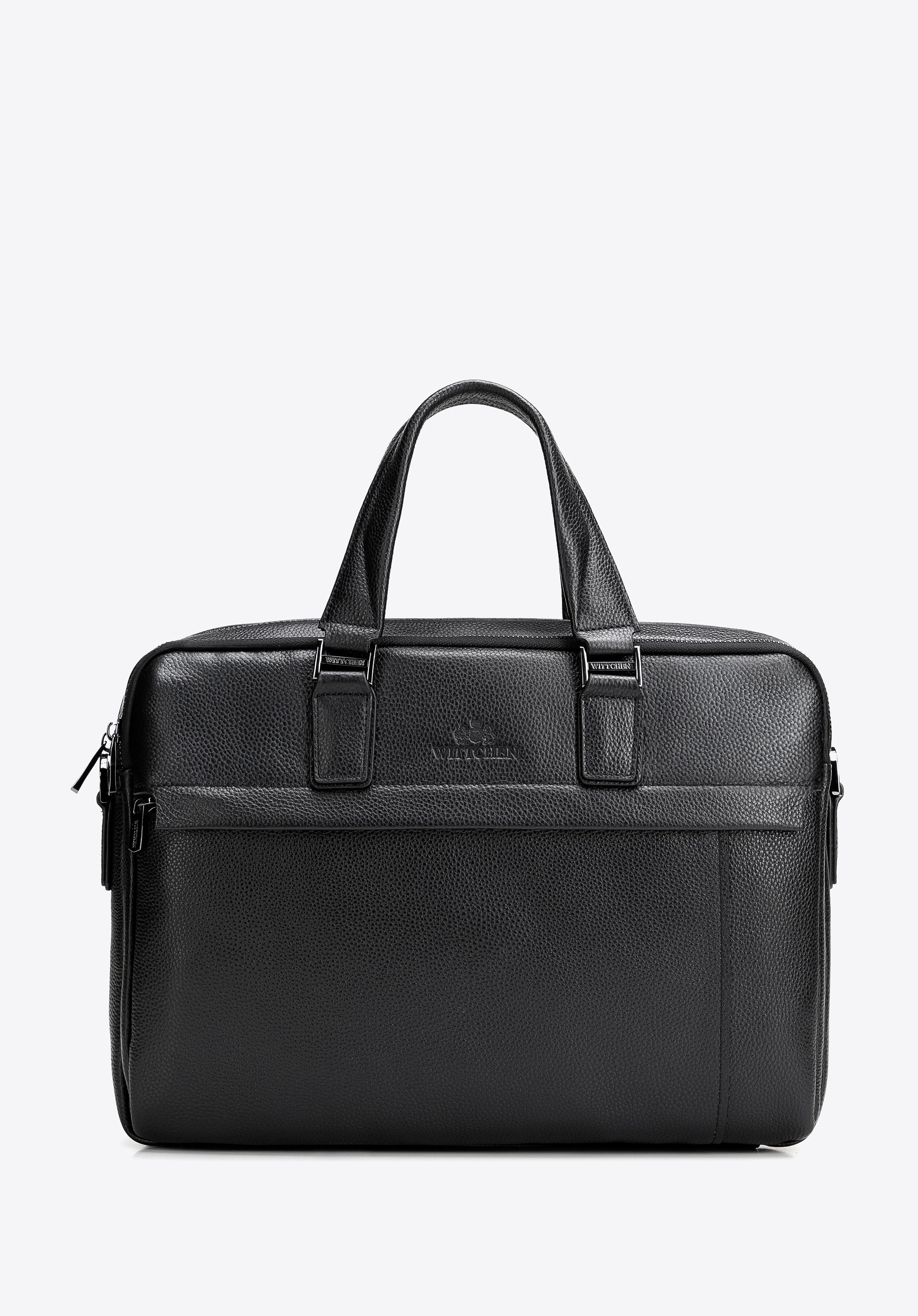 Torba na laptopa 15,6” ze skóry naturalnej o fakturze groszkowej czarna