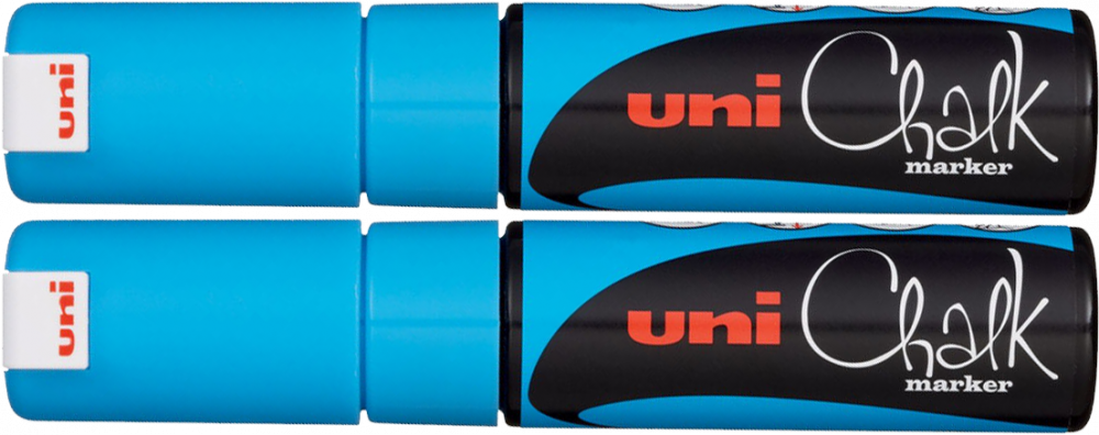 2x Marker kredowy Uni PWE-8K, ścięta, jasnoniebieski