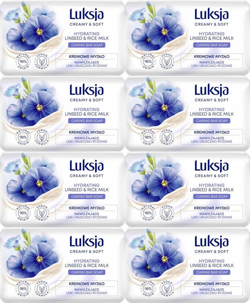 8x Mydło w kostce Luksja Linseed, len i mleczko ryżowe, 90g