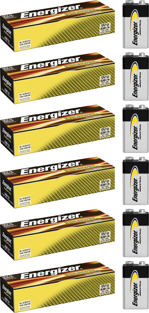 6x Bateria alkaliczna Energizer Industrial, 9V, 6LR61, 12 sztuk